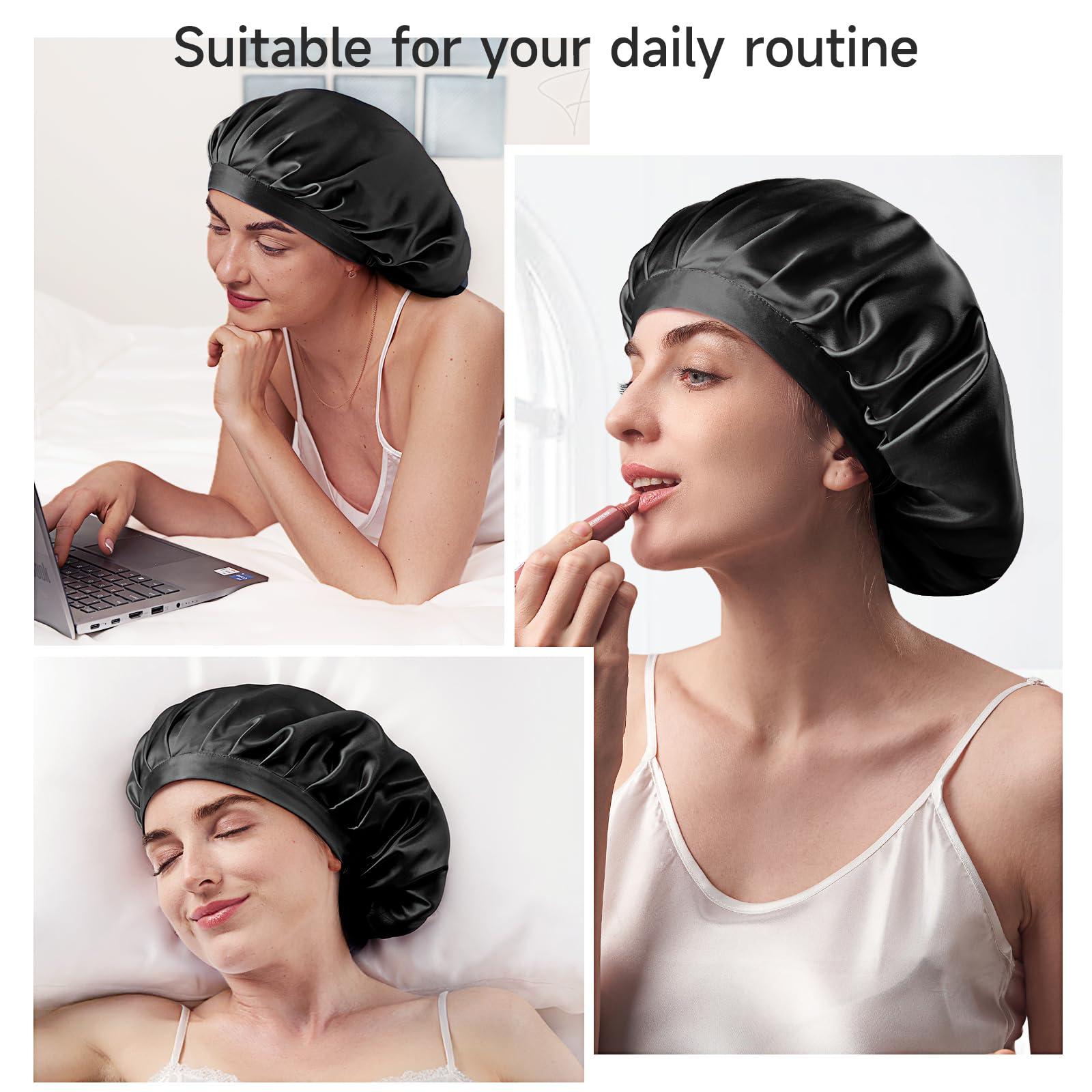 Kaome silk bonnet is ideal for sleeping, makeup, or light routines.