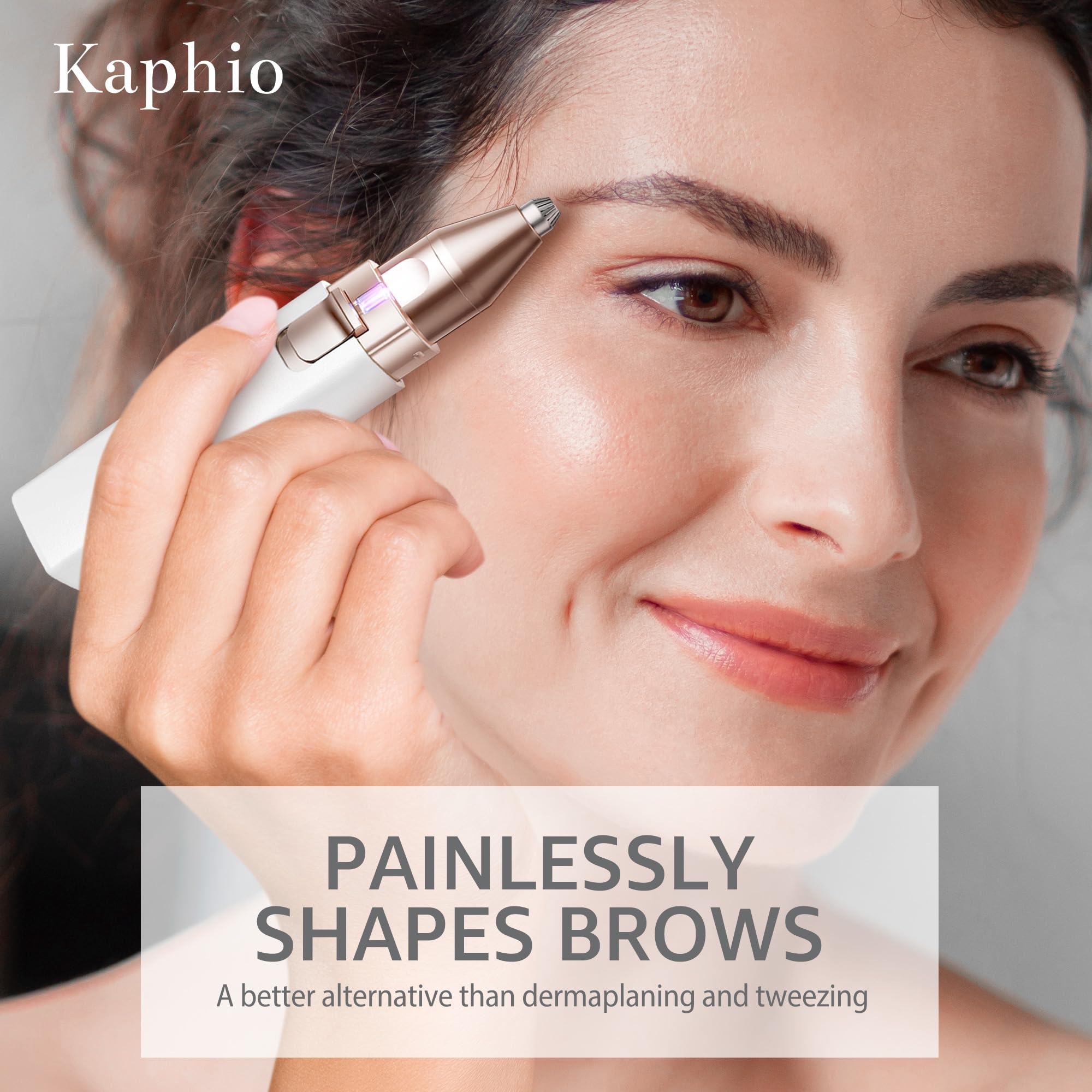 KAPHIO 2-in-1 device for hair removal and brow shaping.