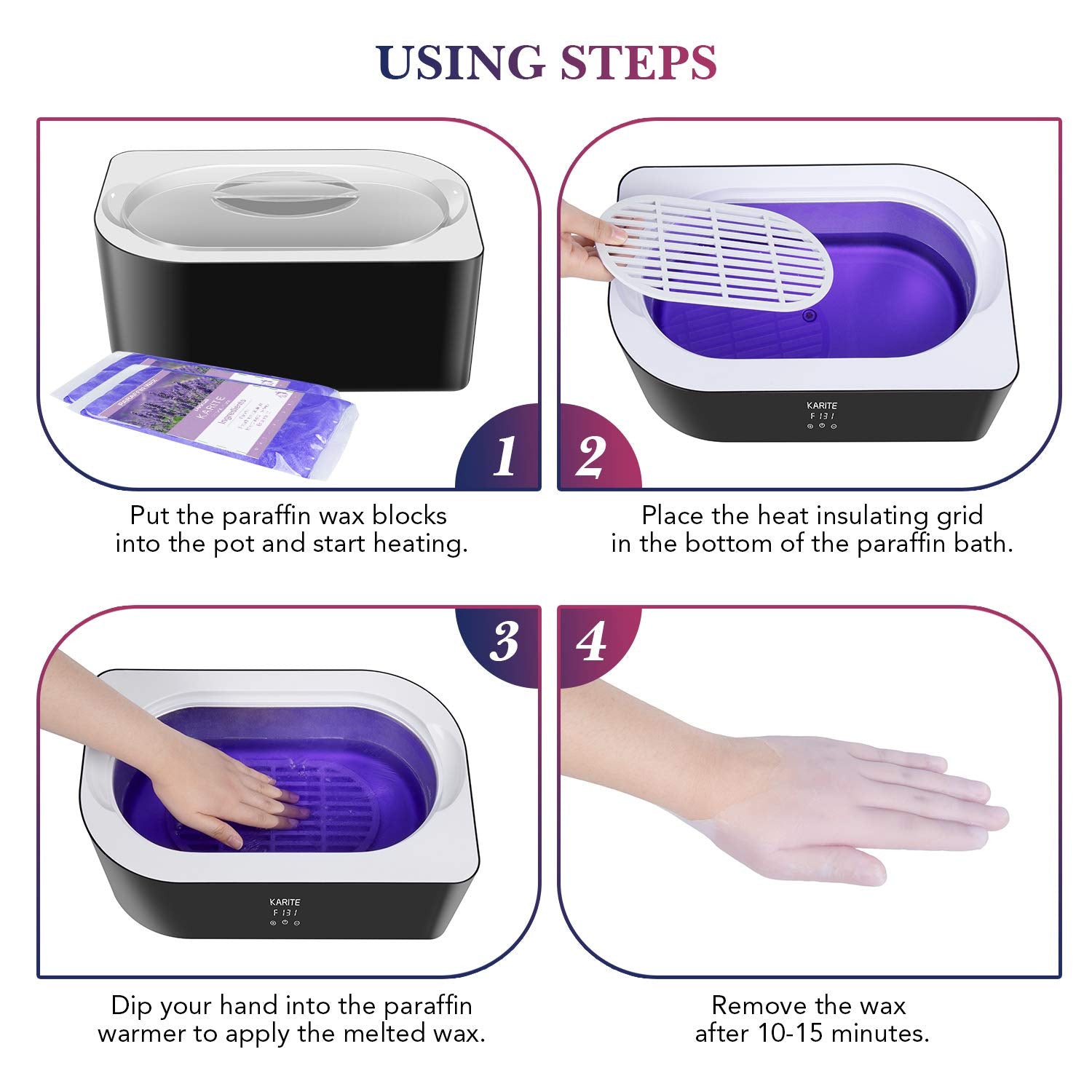 Elbow dipping into Karite wax bath for moisturized skin