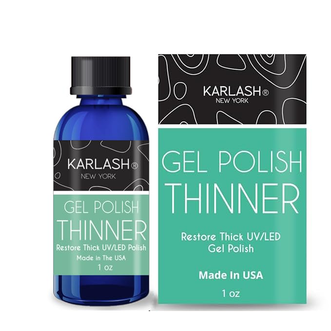 Karlash Gel Polish Thinner, botella con goteo, devuelve consistencia suave para una aplicación duradera.