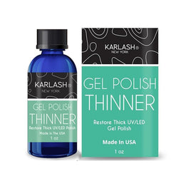 Karlash Gel Polish Thinner, botella con goteo, devuelve consistencia suave para una aplicación duradera.