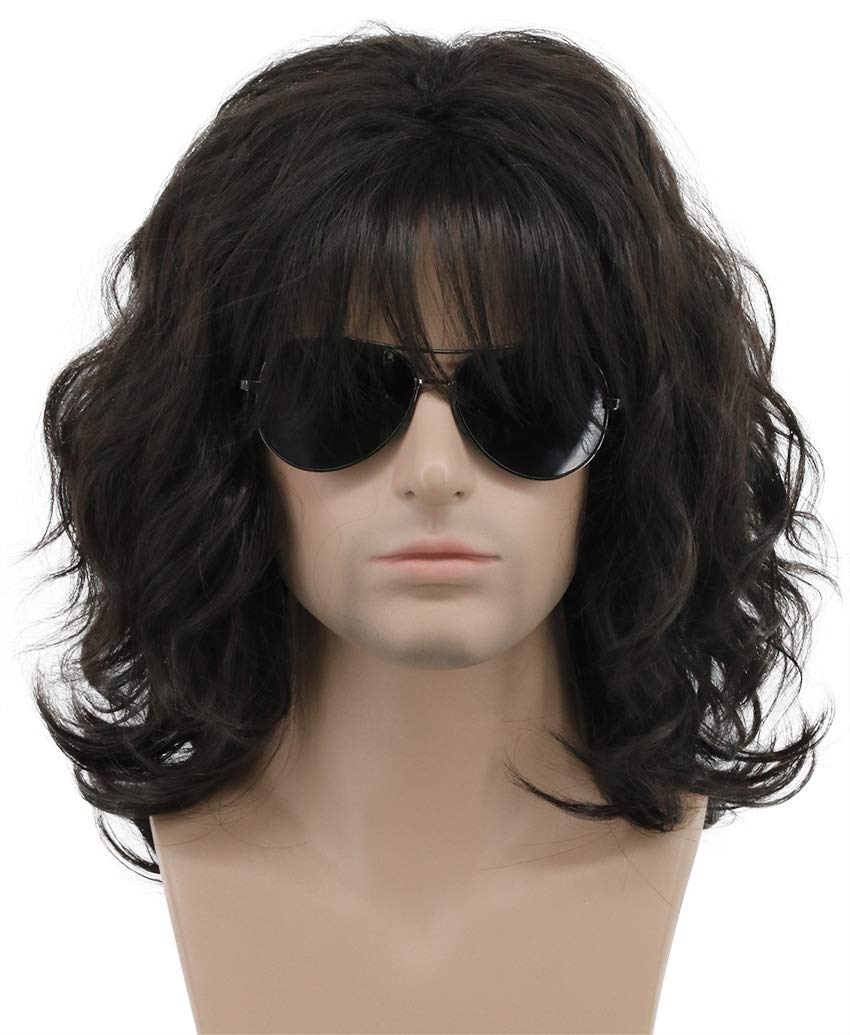 Karlery California 70s-80s rocker wig side view, long curly texture for cosplay.