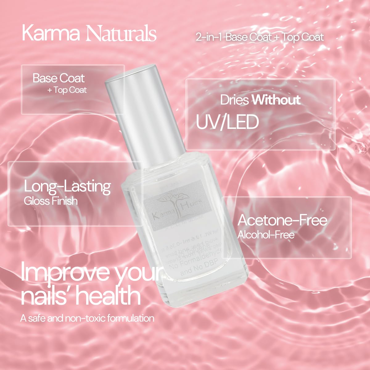Karma Organic acabado brillante para realzar color y sellar la manicura.