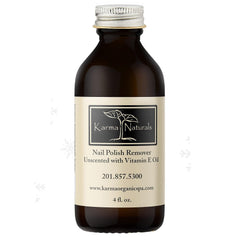 Botella de Karma Organic quitaesmalte sin aroma, para uñas suaves y fortalecidas.