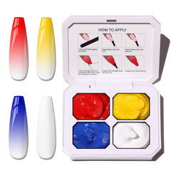 Karroy sponge-pat palette showing blue-red-yellow-white ombre for easy gradient nails