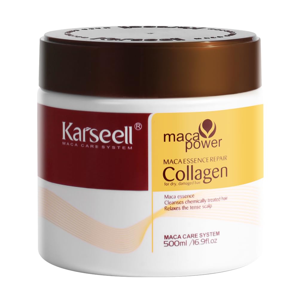 Karseell collagen hair mask jar close-up showing nourishing formula for dry, damaged hair.