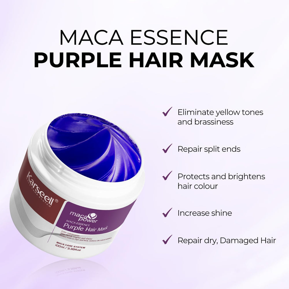 Karseell purple hair mask swatch shows violet pigments brightening cool tones.