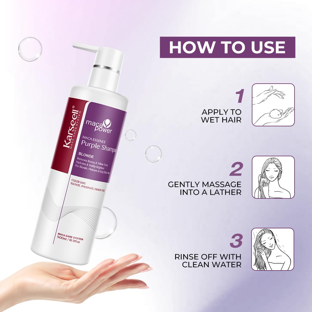 Karseell purple shampoo after-use brass neutralization helps brighten silver-gray strands