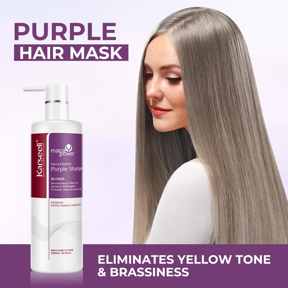 Karseell purple shampoo pour action displaying quick stain absorption to counter yellow tones