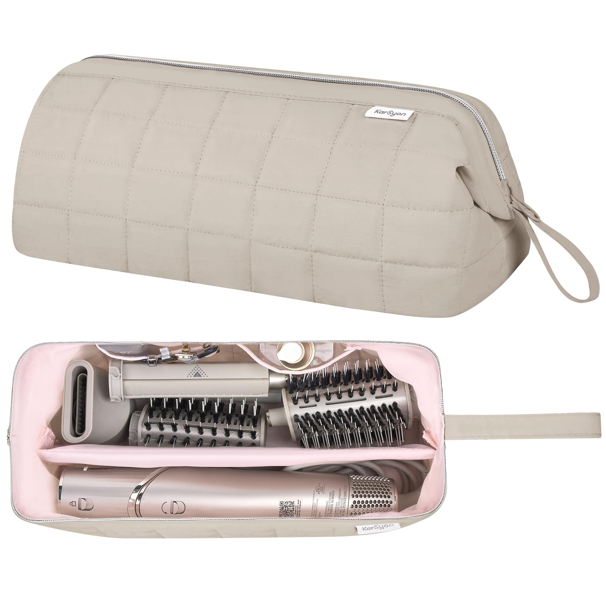 KarSyon hair tools case open; organized space for Shark FlexStyle and Dyson attachments