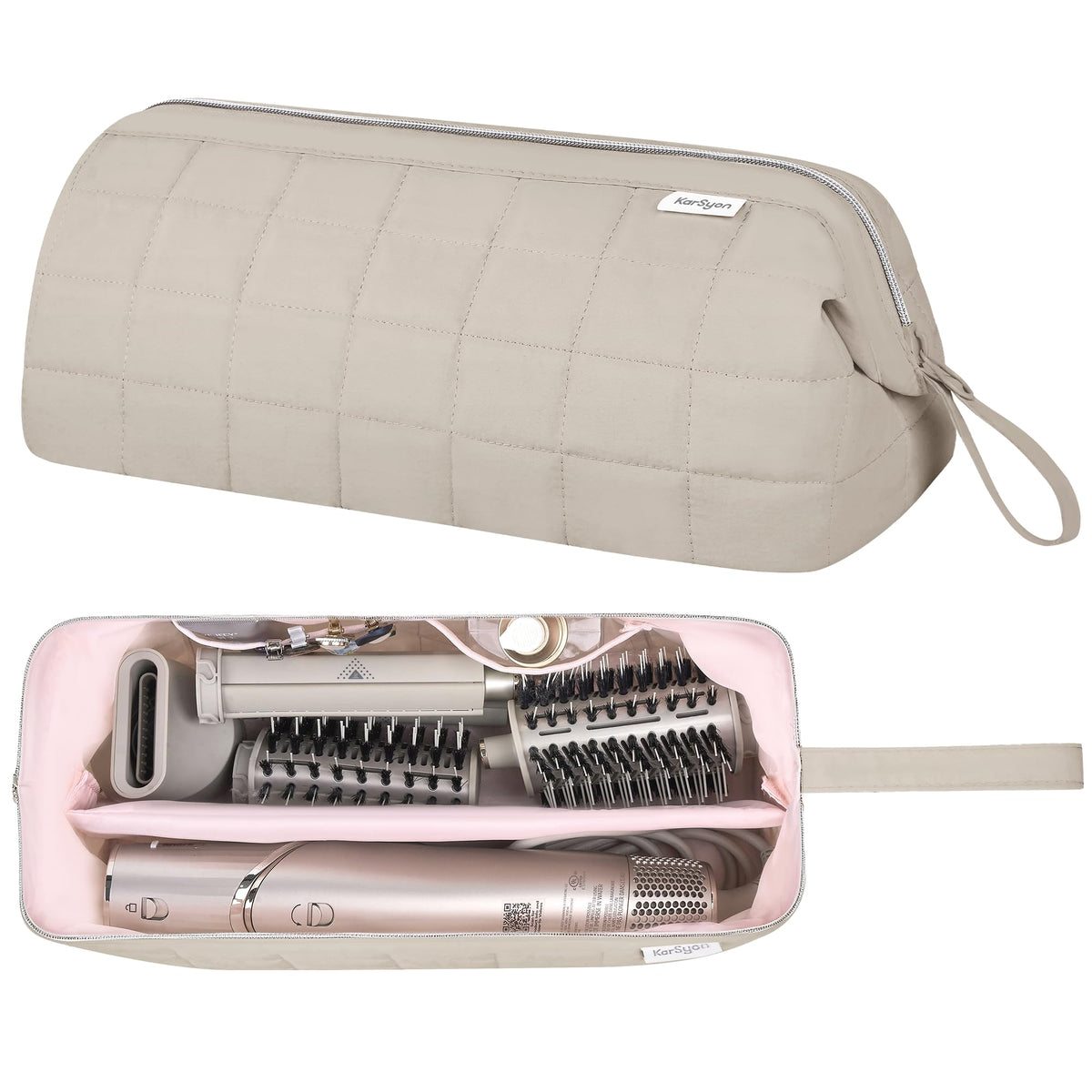 KarSyon hair tools case open; organized space for Shark FlexStyle and Dyson attachments