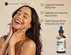 Kate Blanc Cosmetics Argan Oil on the face illustrating deep moisturization for soft, glow-ready skin