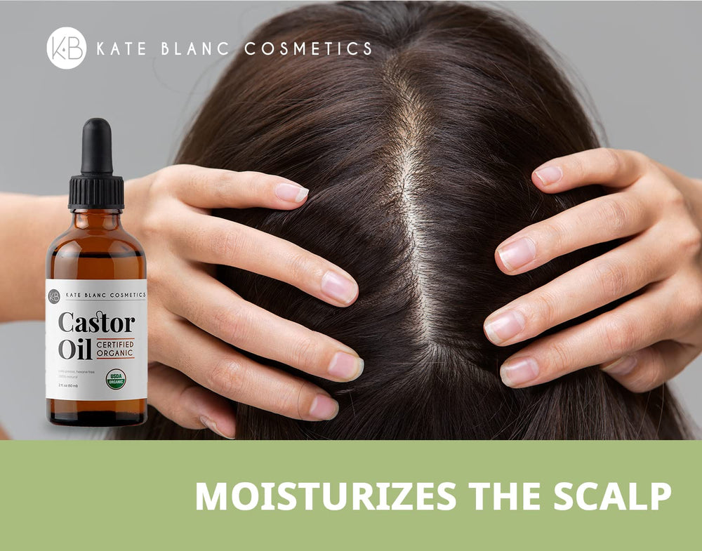 Kate Blanc Cosmetics castor oil bottle shown with USA packaging for safe use