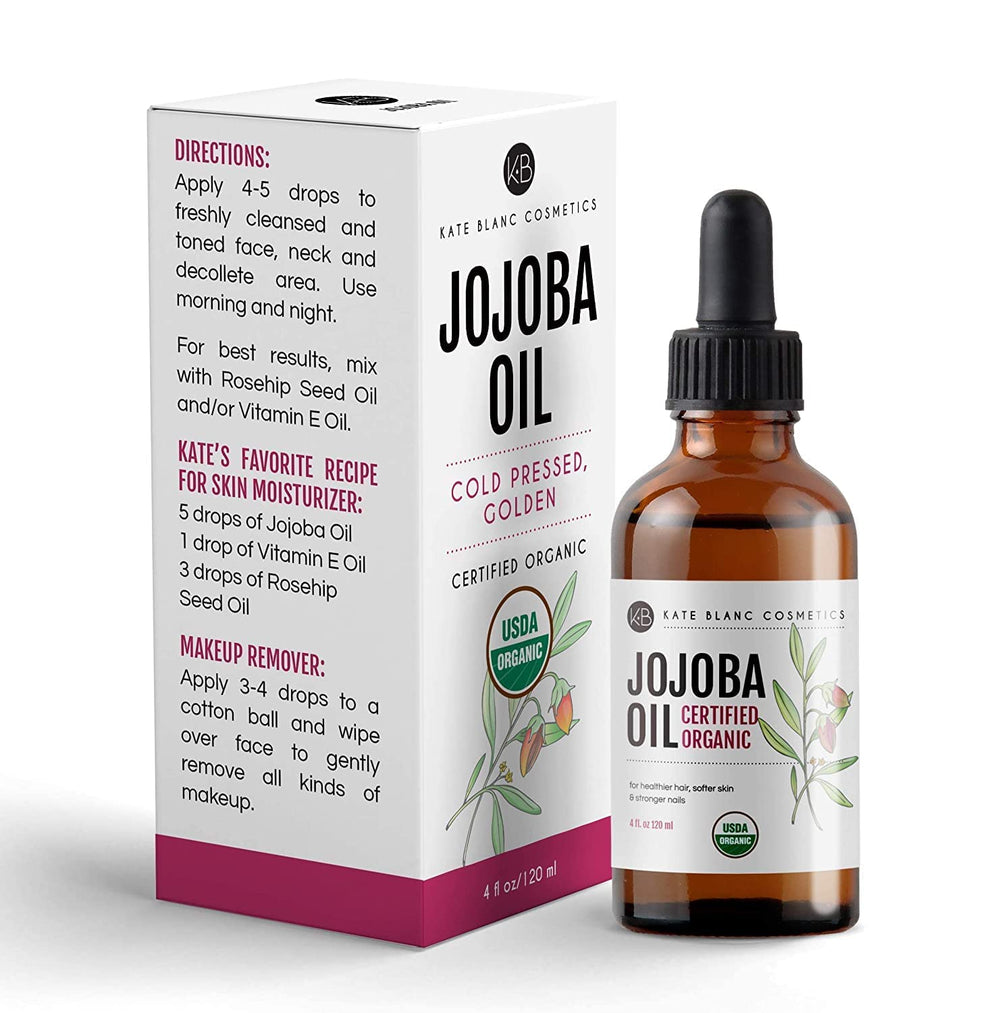 Kate Blanc Cosmetics jojoba oil supports cuticle and lip hydration routines.