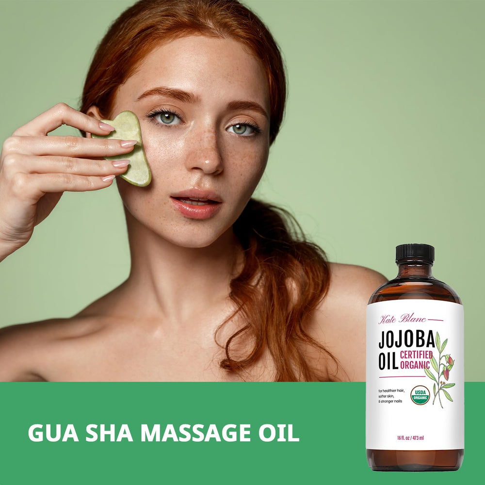 Kate Blanc Jojoba Oil for face and body hydration on dry skin.