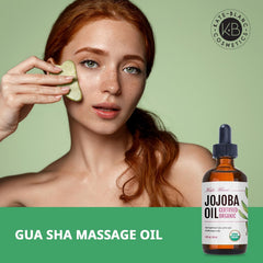 Kate Blanc Jojoba Oil on hair for conditioning and natural shine.
