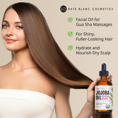 Kate Blanc Jojoba Oil applied to skin for lightweight moisture and balance.