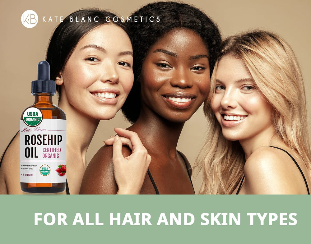 Kate Blanc Rosehip Oil supports hair ends and scalp moisture for natural shine.