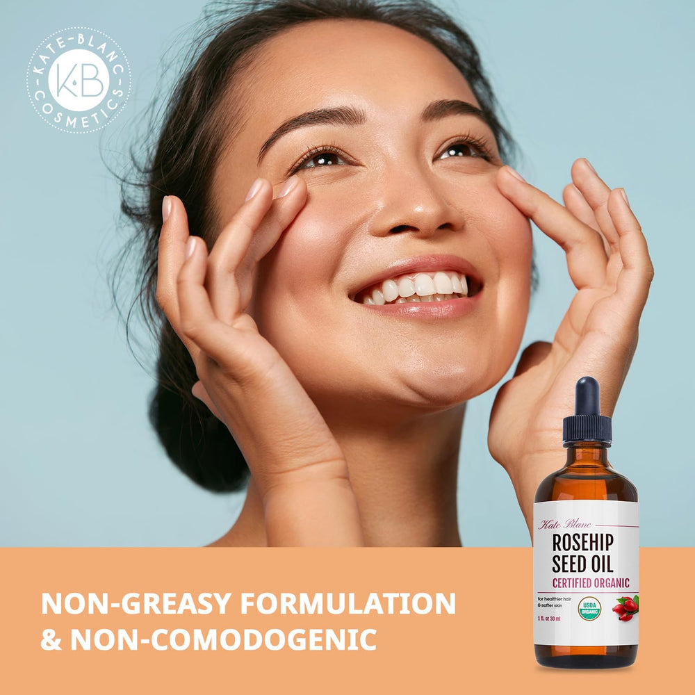 Kate Blanc Rosehip Oil on hair ends for extra shine.