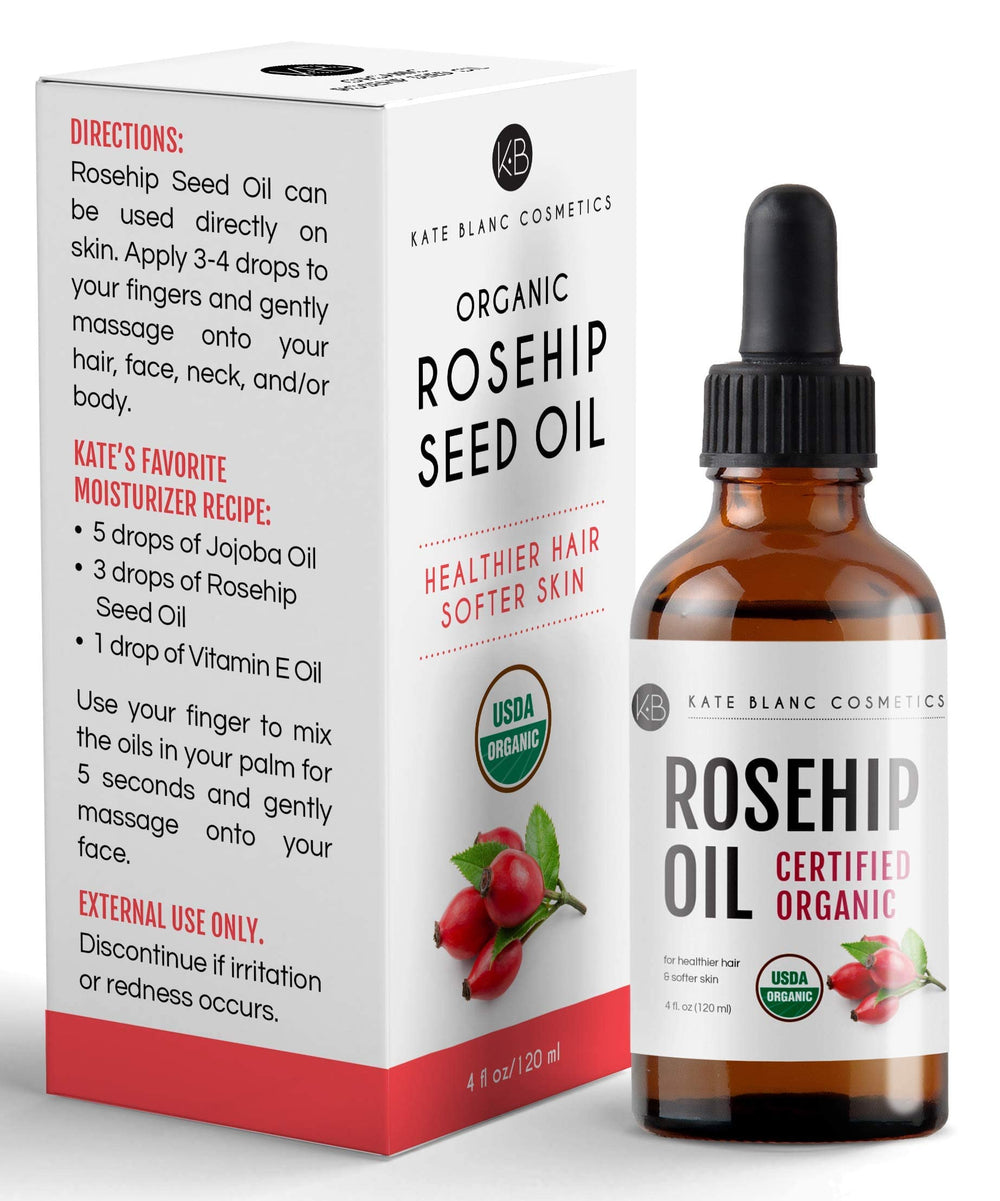 Kate Blanc Rosehip Oil packaging emphasizes the 4 oz size.
