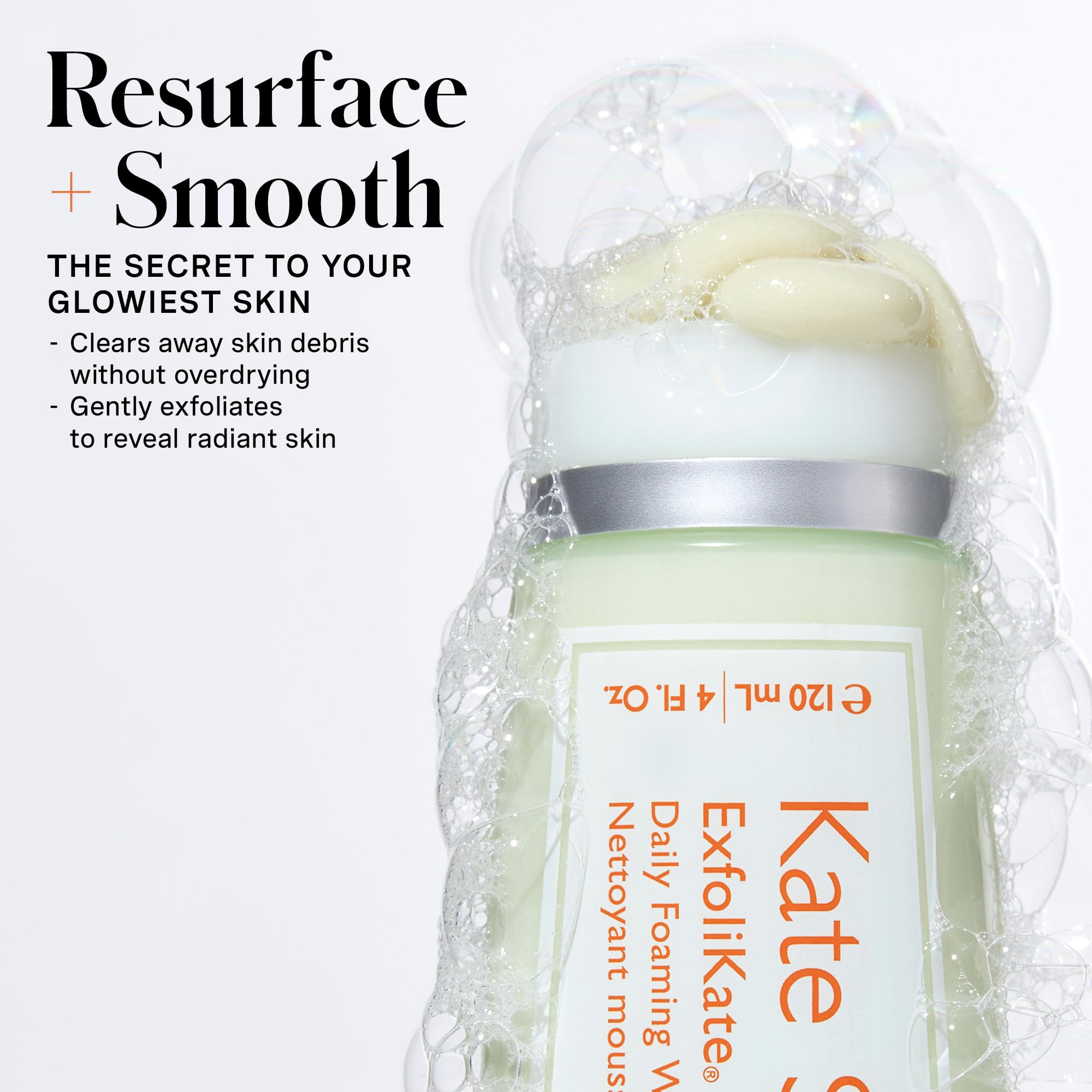 Kate Somerville ExfoliKate Cleanser foam close-up shows gentle exfoliation