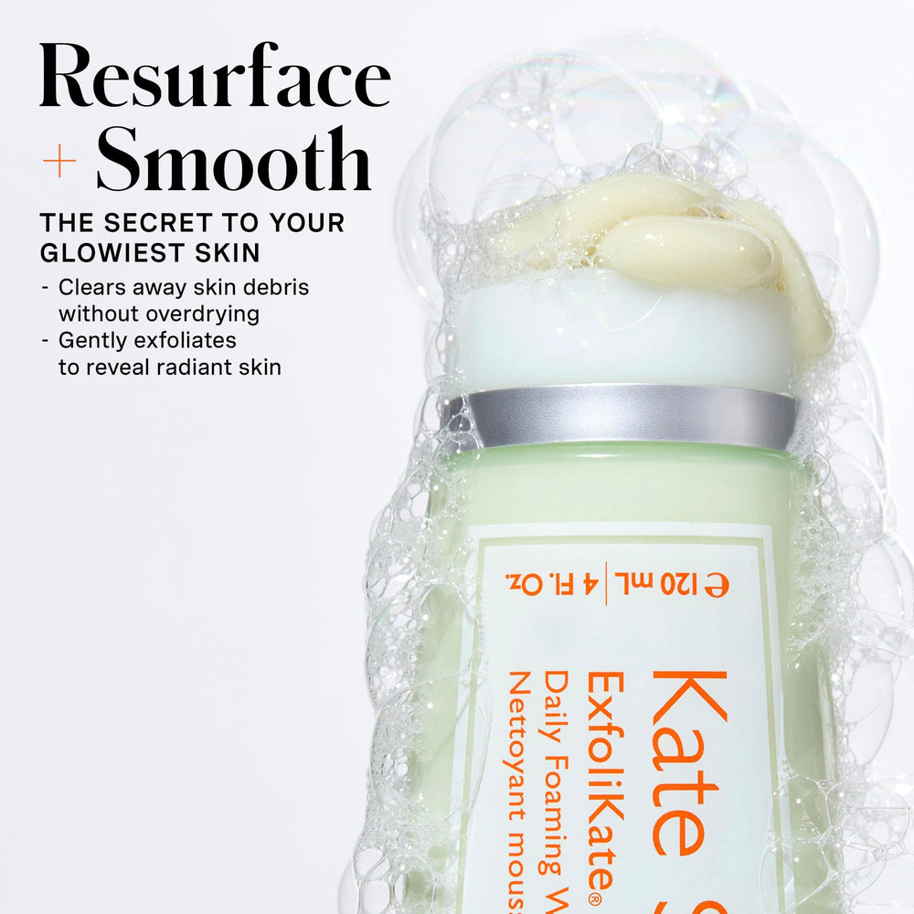 Kate Somerville ExfoliKate Cleanser foam close-up shows gentle exfoliation