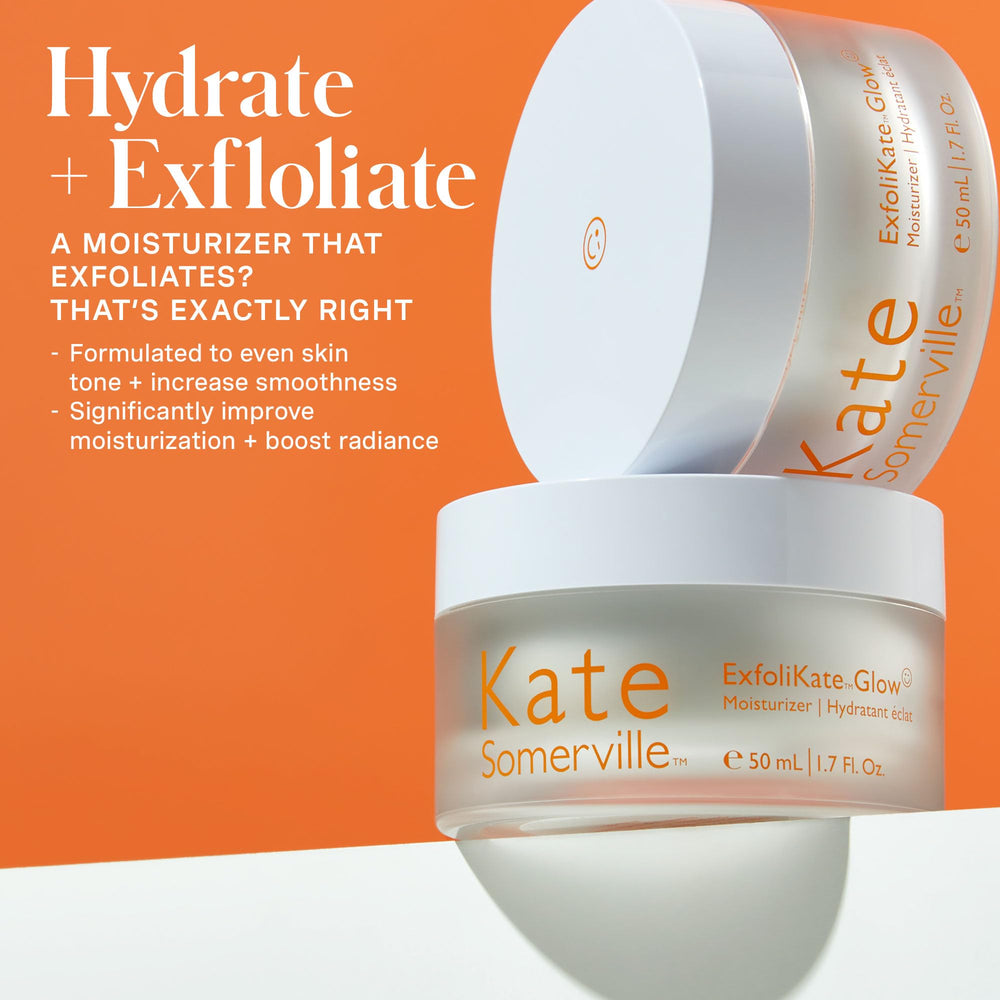 Kate Somerville ExfoliKate Glow Moisturizer applied on skin for hydration and glow