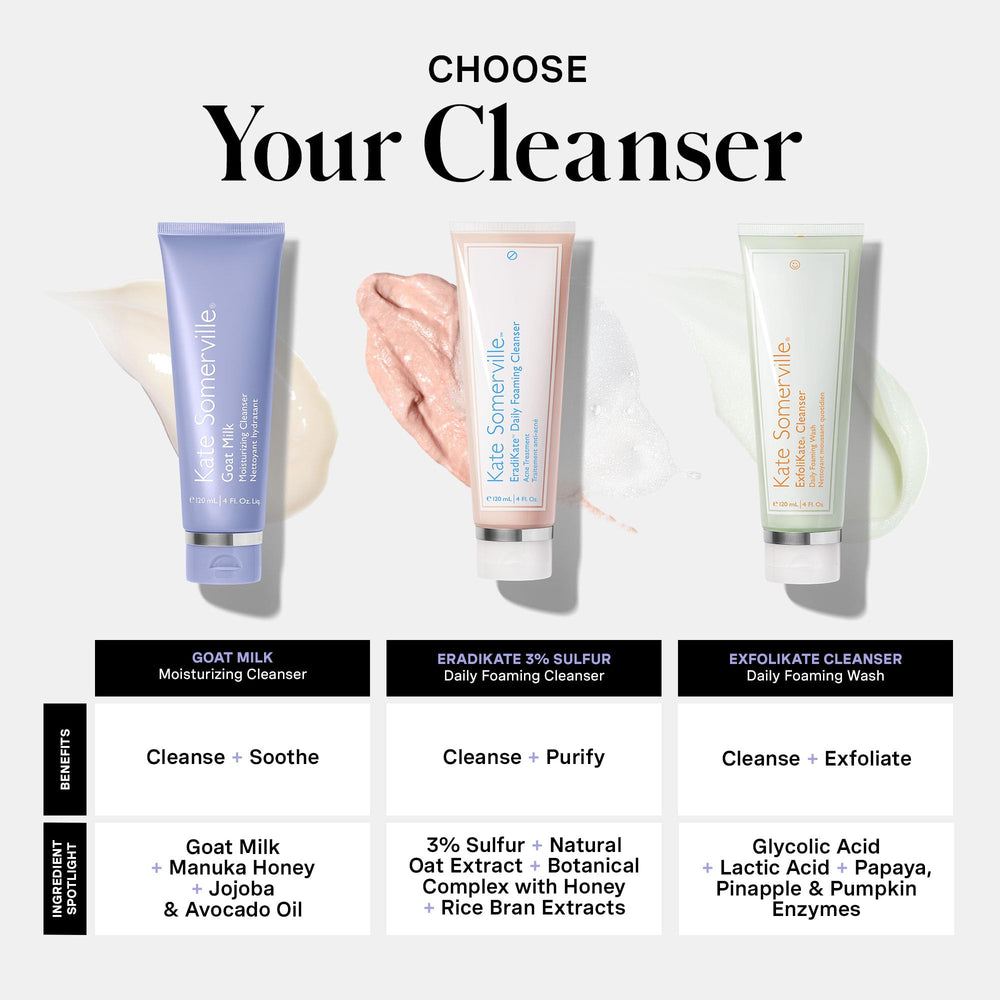 Clinic-to-home ethos with Kate Somerville Goat Milk Moisturizing Cleanser at home.