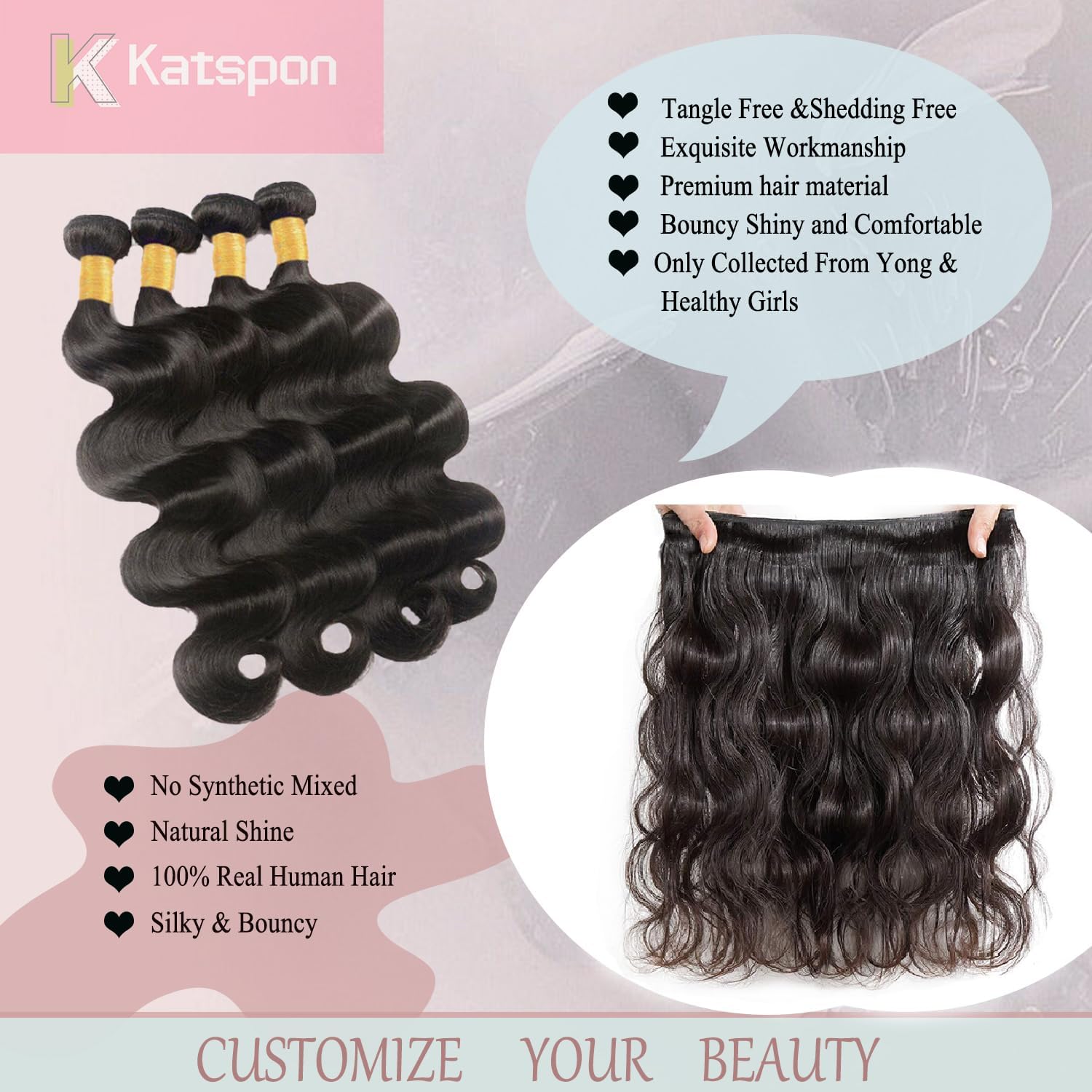 Katspon 12A body wave bundles 22 inch for mid-length glamour and smooth texture