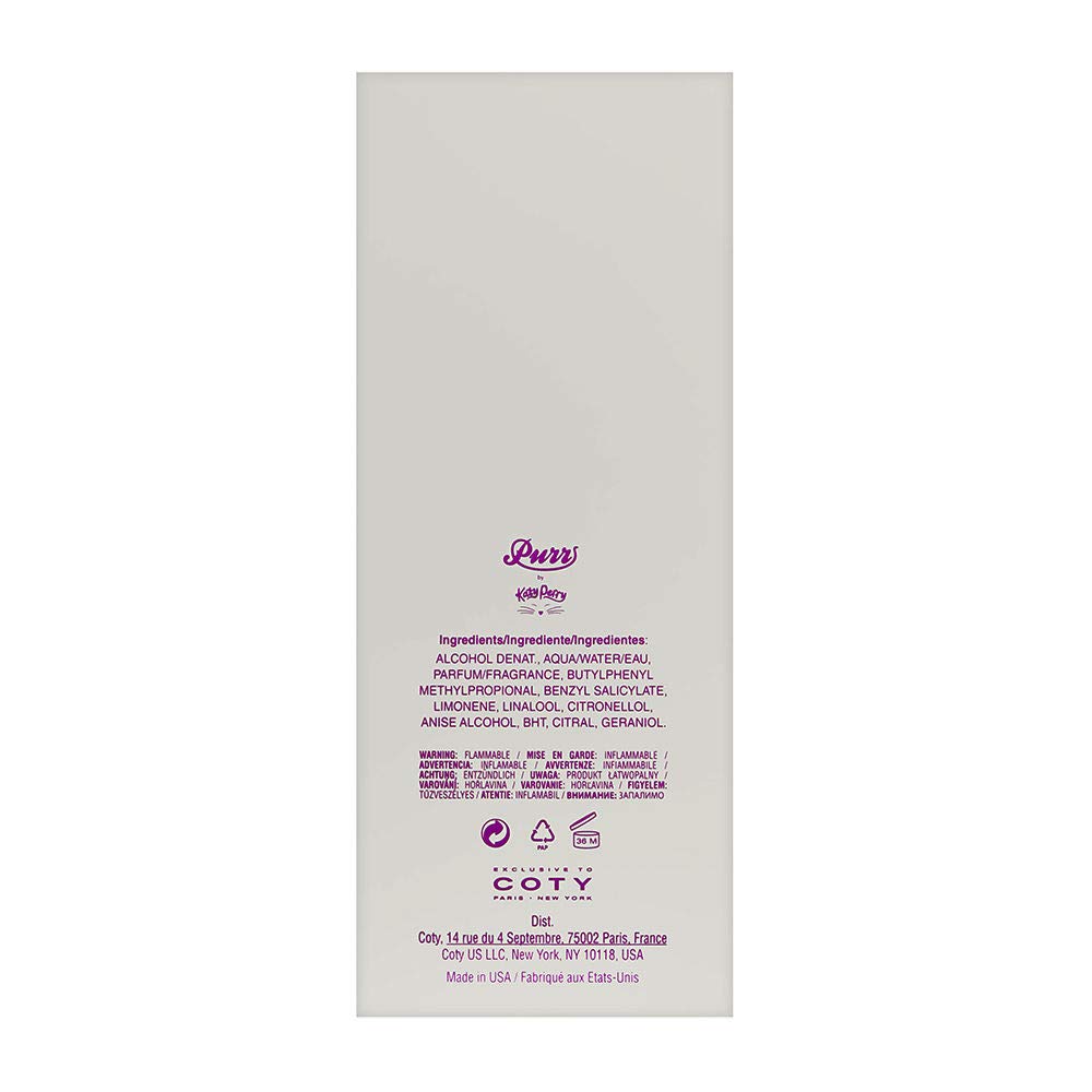 Katy Perry Purr packaging closeup, shows floral notes suited for special occasions.