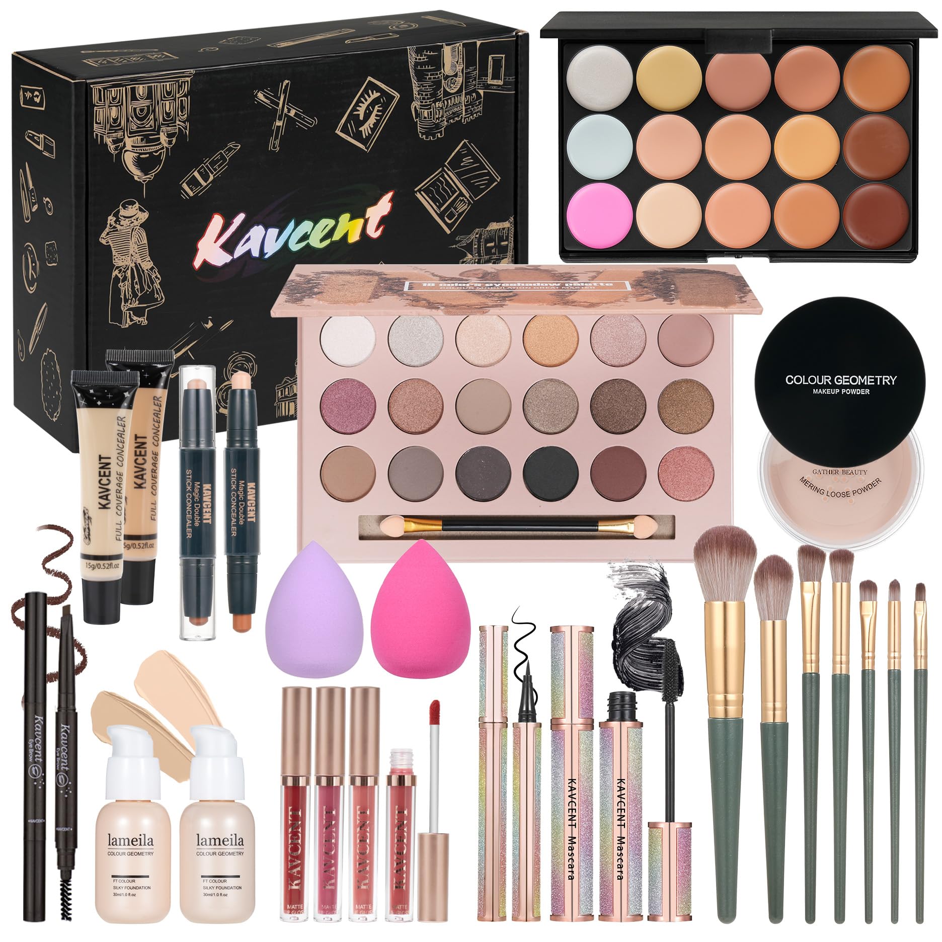KAVCENT 18-color eyeshadow palette for versatile day-to-night looks
