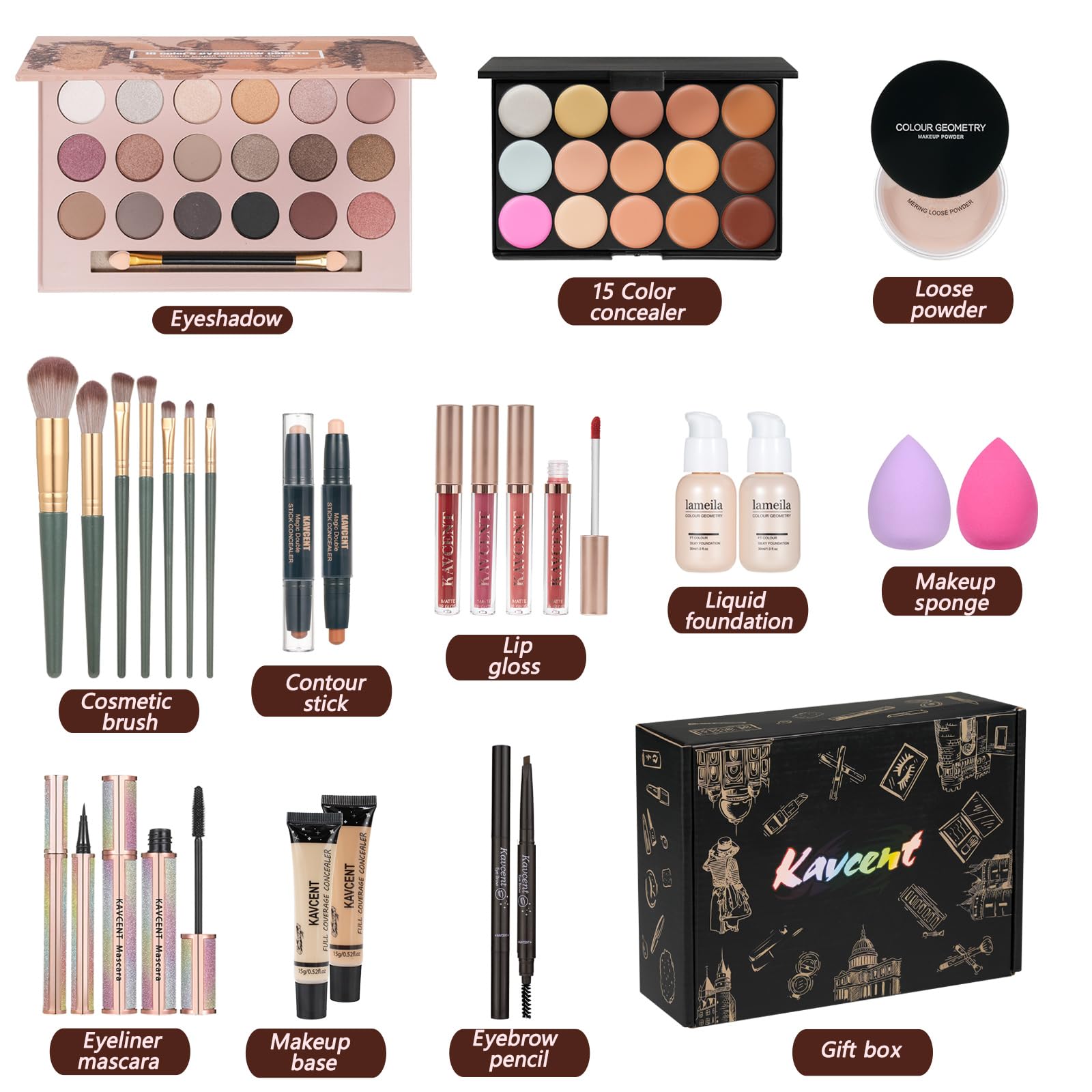 KAVCENT foundation and concealer set for smooth, even skin