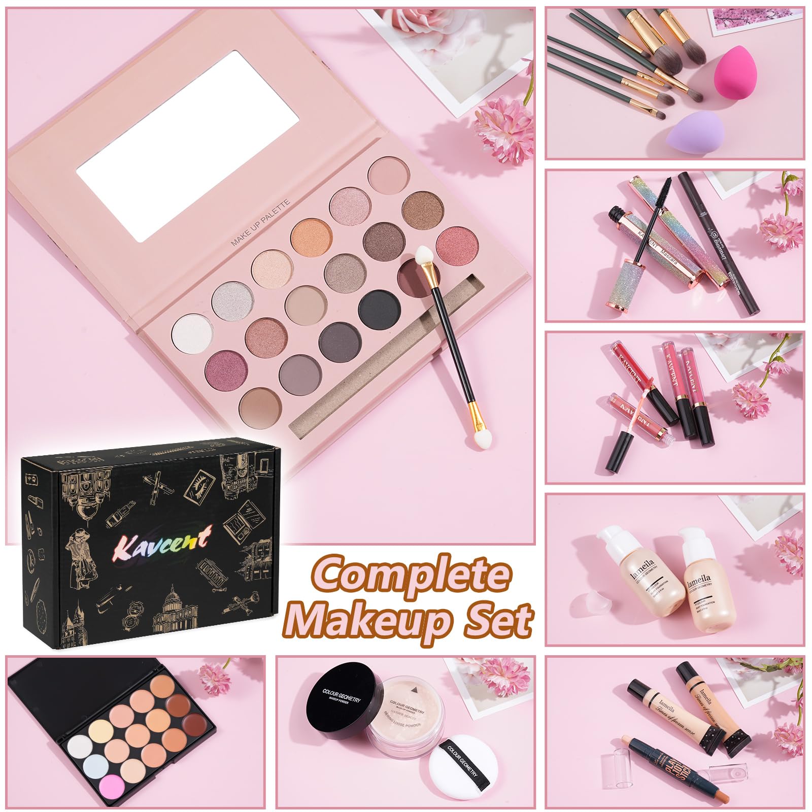 KAVCENT makeup brushes and concealer palette for easy makeup application