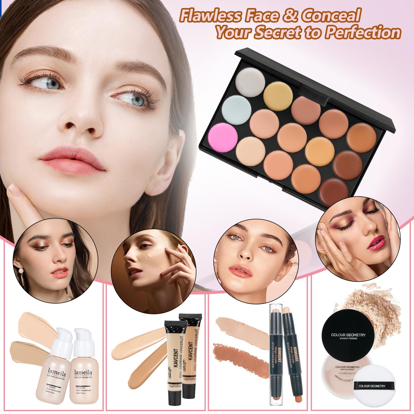 KAVCENT powder puff and loose powder for a soft, flawless finish