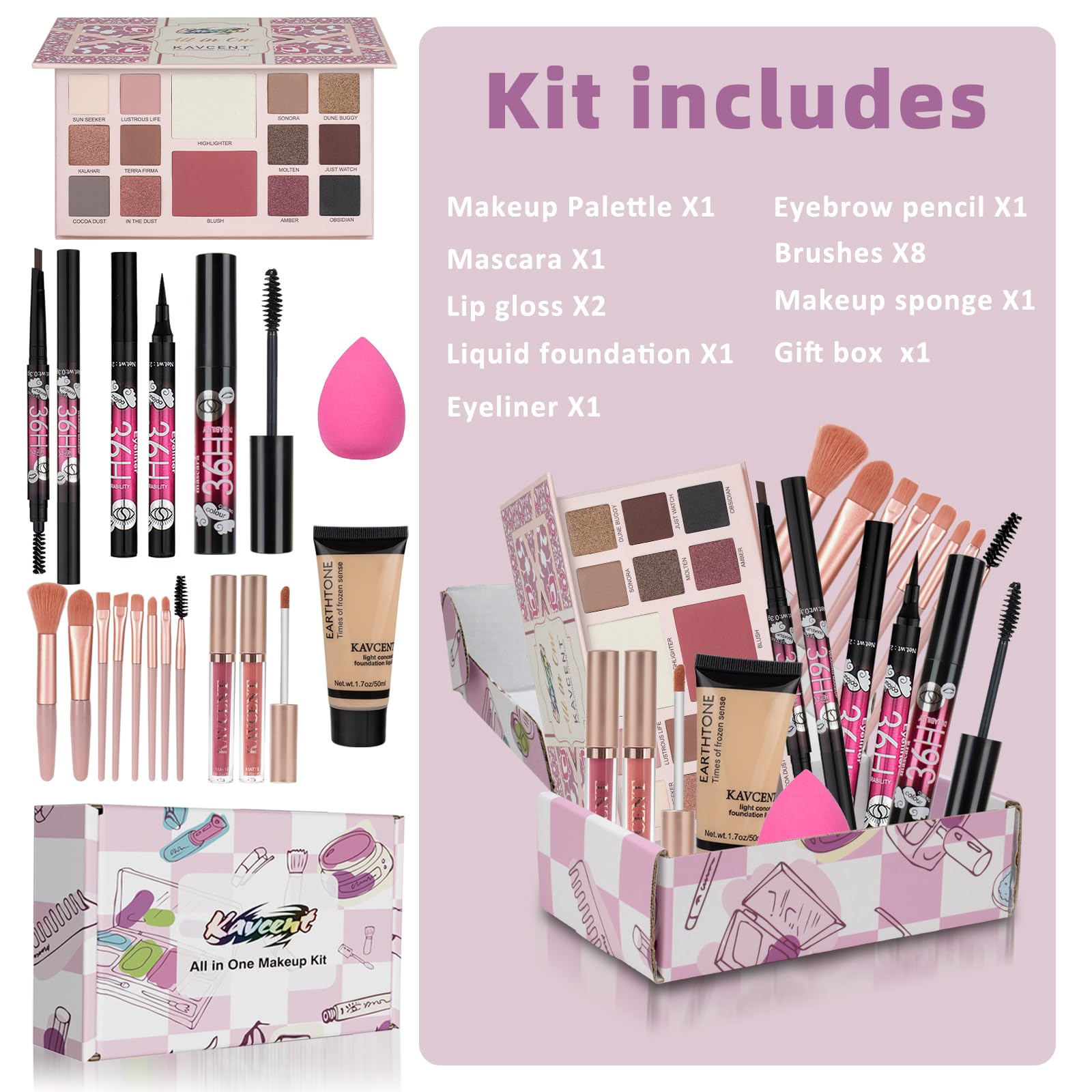 KAVCENT kit de maquillaje brillo labial para un acabado suave y brillante.