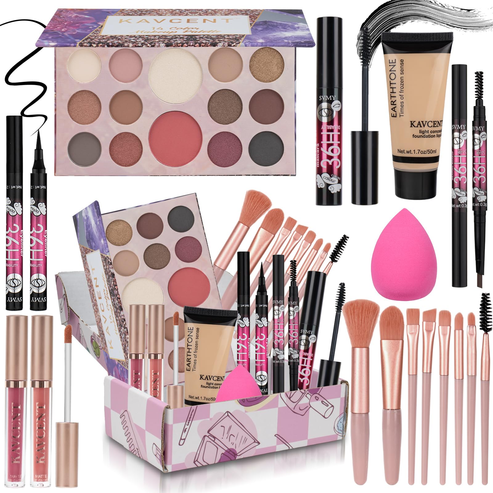 KAVCENT kit de maquillaje paleta de 14 colores para crear estilos versátiles.