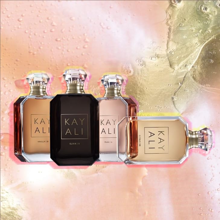 Kayali Vanilla 28 perfume dispense demonstrates controlled spray for precise use.