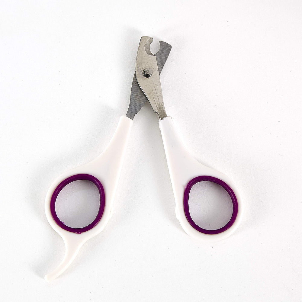 Kaytee Pro-Nail Trimmer Purple blade close-up highlights clean trims.