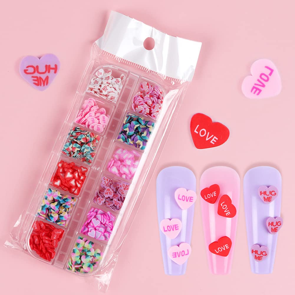 KCXUUYS Soft rubber-like polymer heart slices for nail embellishments.