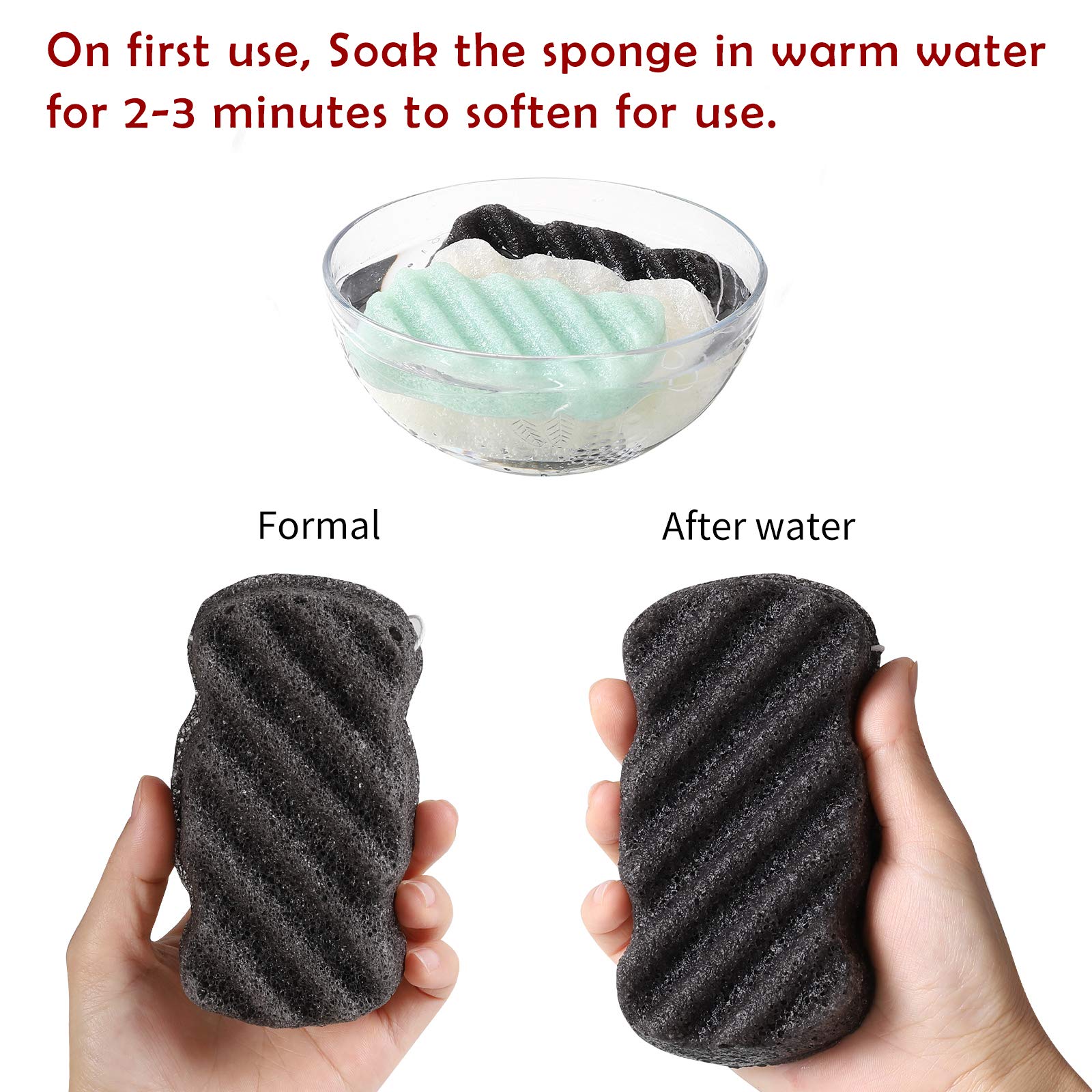 KECUCO konjac sponge infused with activated charcoal and aloe vera for skin balance.