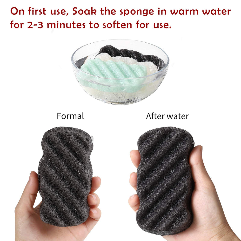 KECUCO konjac sponge infused with activated charcoal and aloe vera for skin balance.