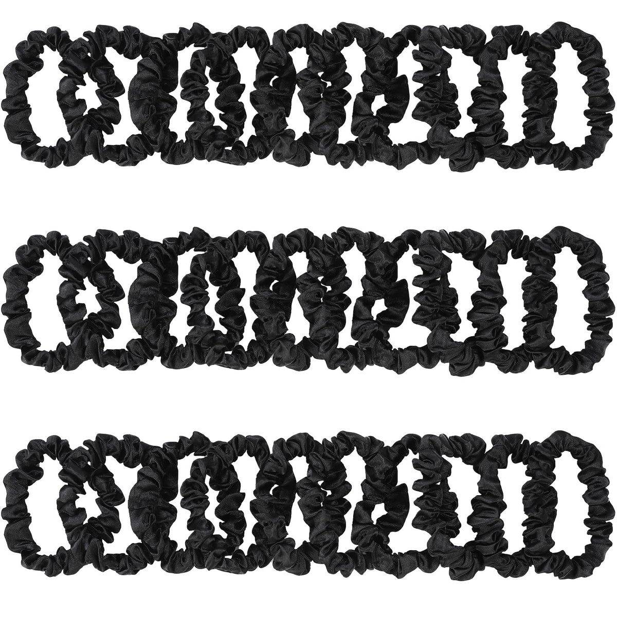 KECUCO satin hair scrunchies in black, smooth and gentle on hair for daily wear.