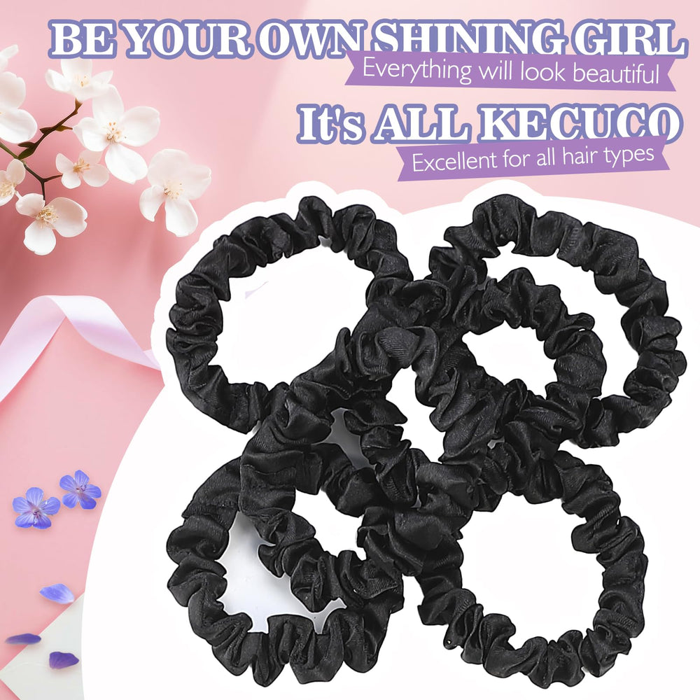 KECUCO satin scrunchie worn in ponytail delivers secure hold without snagging.