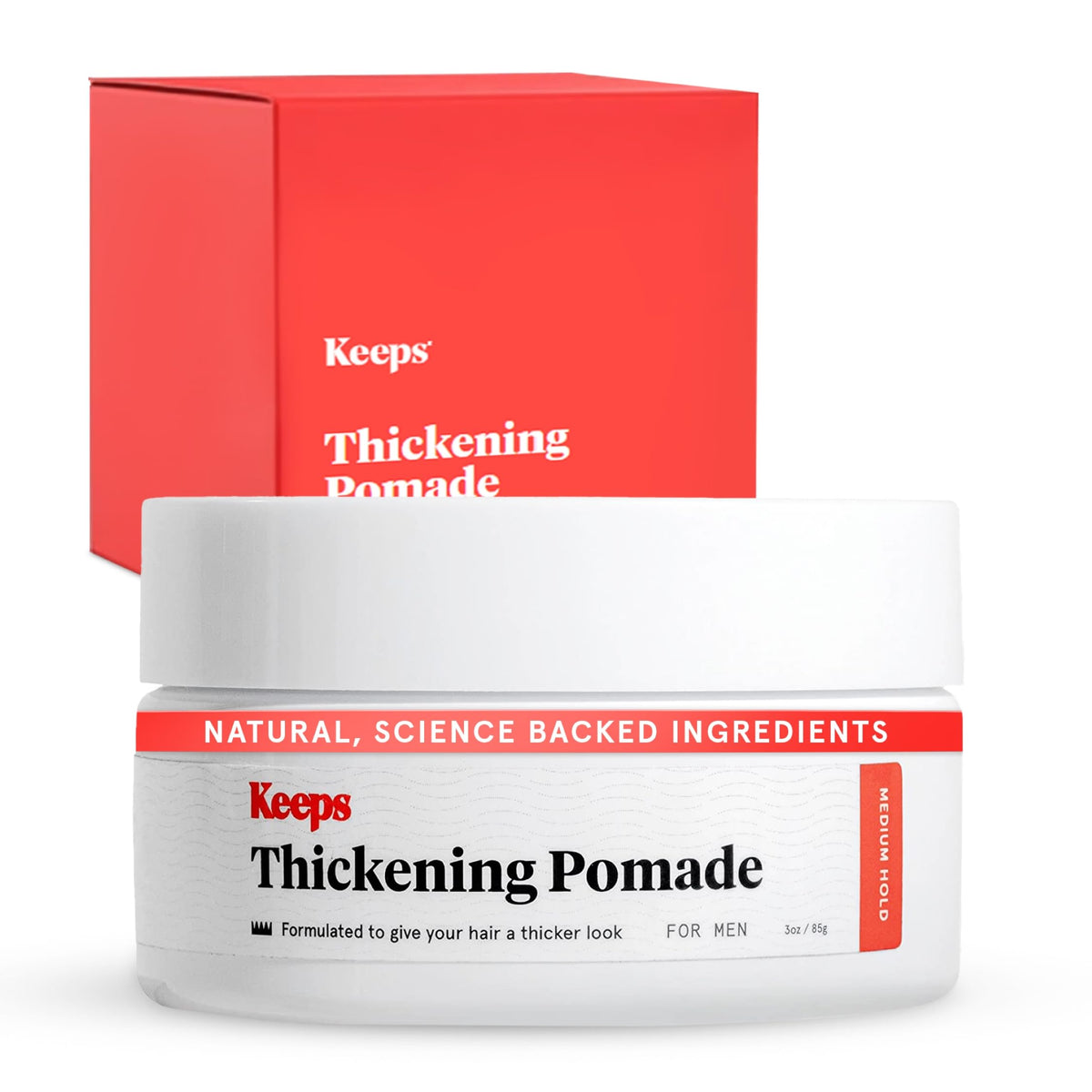 Keeps Matte Thickening Pomade bottle for even application and natural matte finish.