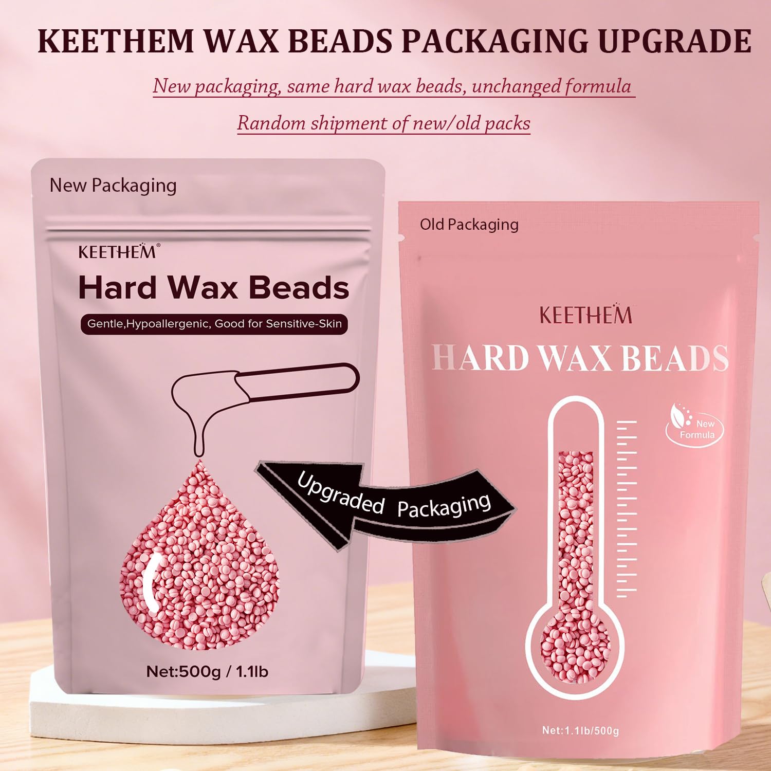 Keethem hard wax beads rose close-up showing uniform melting texture for smooth application.