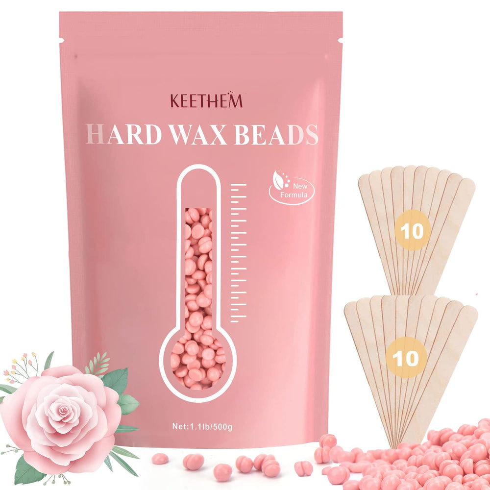 Keethem hard wax beads rose packaging for convenient at-home waxing.