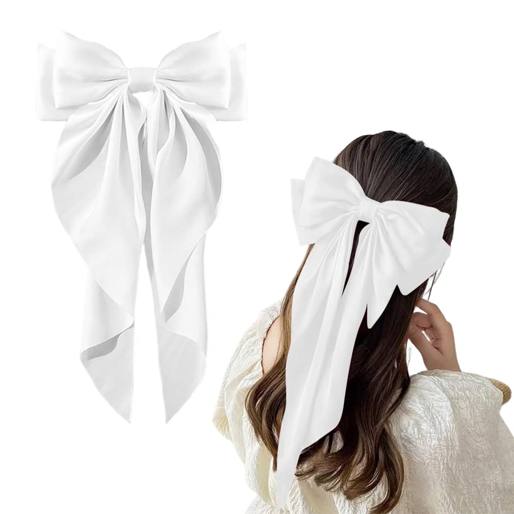 Kefley gran lazo seda blanco, pinza frontal para un acabado elegante.