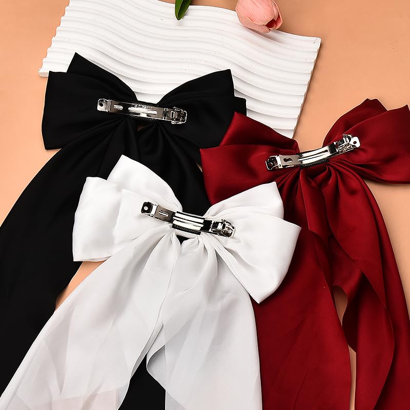Kefley gran lazo blanco para niñas, pinza segura para cabello grueso.