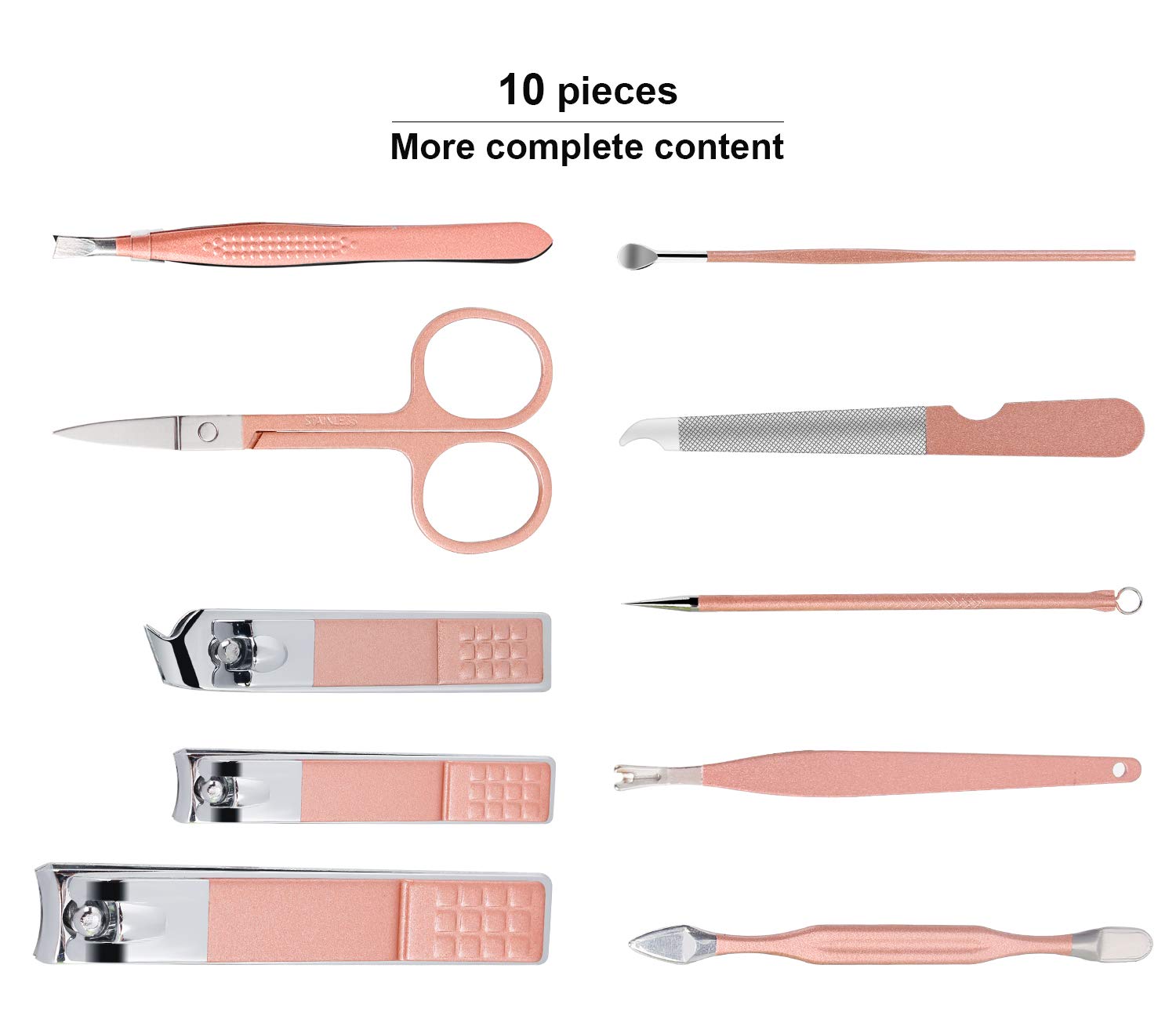 Keiby Citom 10-piece stainless steel kit arranged in a compact case