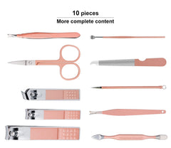 Keiby Citom 10-piece stainless steel kit arranged in a compact case